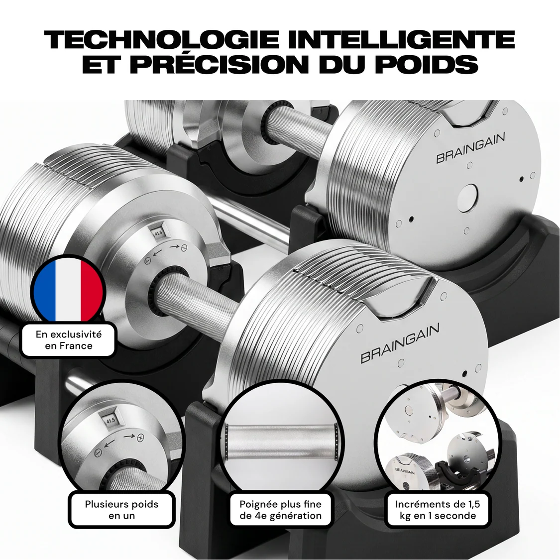 SmartBells™ Pro Haltères Réglables 41,5 kg – Chrome