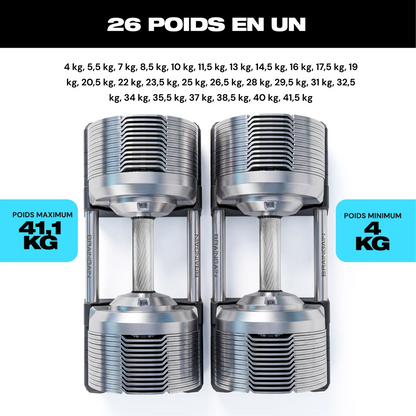 SmartBells™ Pro Haltères Réglables 41,5 kg – Chrome